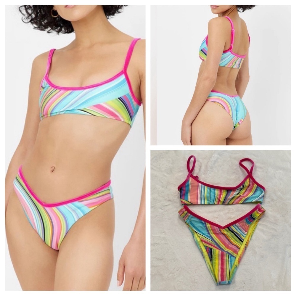 New! SET Frankies Bikinis Dallas Shine Bralette Top Enzo Bottom 31088